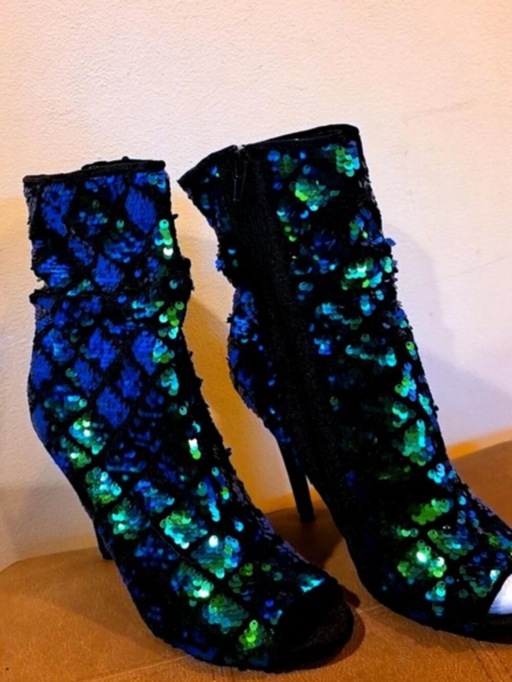Sequins Aqua Green Peep toe Booties